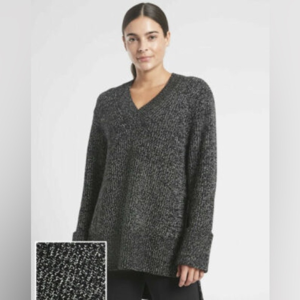Athleta Shasta V-Neck Sweater, Black Marbled